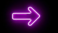 Bright purple neon arrow pointing right with glowing effect on dark background for web design, navigation, direction signs and digital interfaces.