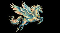 Ornate Pegasus with colorful swirling patterns and golden details, isolated on transparent background, ready for stickers, sublimation, and print on demand designs.