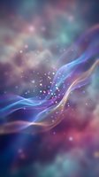Abstract cosmic nebula with flowing energy waves and sparkling particles in purple, blue and pink gradient colors for digital art and fantasy designs.