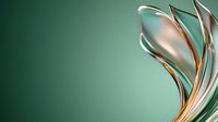Elegant metallic gold and silver curved shapes on emerald green background with dynamic flowing motion and luxurious glossy finish for modern design projects.