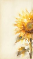 Watercolor sunflower with golden petals and green leaves on textured paper background for greeting cards and botanical art projects.