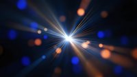 Abstract light burst with radial beams and colorful bokeh effects on dark background for digital design and creative projects.