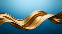 Flowing golden liquid ribbon twisting across blue background, suitable for luxury branding, cosmetics packaging, and premium product advertising designs.