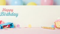 Happy Birthday celebration background with colorful balloons, party decorations and festive elements for greeting cards and party invitations.