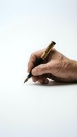 Senior businessman hand holding luxury golden fountain pen ready to write on white background isolated for business communication design.
