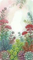 Watercolor botanical frame with succulents and wildflowers, soft pastel background with copy space for cards, posters, and invitations.