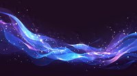 Glowing abstract wave with blue and purple colors flowing through dark space, sparkling particles and light effects creating magical atmosphere.