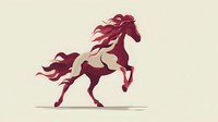 Elegant red horse silhouette rearing up with flowing mane and tail on beige background for logo design and branding projects.