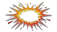Comic book explosion burst with dynamic rays and flames isolated on white background for graphic design and print projects.