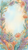 Pastel watercolor floral frame with gold outlines, soft bokeh glow, and copy space for greeting cards, invitations, and social media.