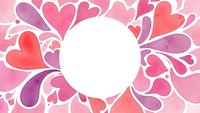 Pink and red watercolor hearts frame with white circle space for text on romantic background for Valentine's Day cards and love designs.
