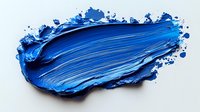 Blue paint smear with textured brush strokes and dynamic splatter effect on white background, showing rich pigment texture and artistic movement. Isolated for design use.