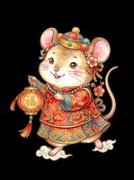 Cute cartoon mouse in traditional Chinese New Year outfit holding a lantern, isolated on transparent background. Great for stickers, t-shirt design, print on demand.