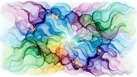 Vibrant watercolor abstract with flowing organic shapes in rainbow spectrum. Fluid ink blends create dreamy artistic background for creative projects.