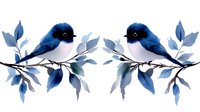 Blue fairy wrens perched on branches with leaves in watercolor style, perfect for nature designs and decorative projects.