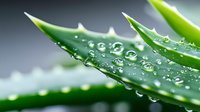 Fresh aloe vera leaf with pure water drops in morning light, macro photography showing natural moisturizing properties for skincare and wellness concepts.