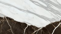 Elegant marble surface with contrasting white and dark brown veining patterns for luxury interior design and architectural applications.