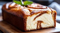 Marble pound cake with swirled chocolate and vanilla batter on wooden cutting board, homemade dessert for bakery menu and recipe blog content.