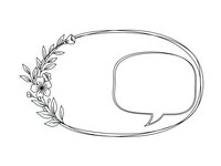 Elegant oval floral frame with speech bubble and botanical leaves decoration for wedding invitations, greeting cards and romantic design projects.