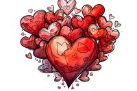 Romantic heart composition in red and pink watercolor style with doodle elements and swirls forming a heart-shaped arrangement. Artistic Valentine's Day design element.