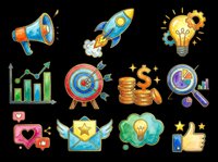 Startup business success icons collection isolated on transparent background, ready for t-shirt design, clipart, stickers, print-on-demand products and sublimation projects.