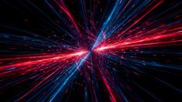 Vibrant red and blue light rays converge at center point creating dynamic motion effect on dark background, suitable for technology and digital design projects.