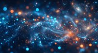 Abstract cosmic background with glowing particles and bokeh lights creating magical space atmosphere for digital art and futuristic designs.