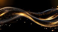 Elegant flowing golden and silver waves with glowing sparkles and light particles creating magical effect against black background for luxury designs.