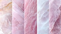 Pink and white marble texture collage with natural stone patterns in vertical stripes layout, showcasing delicate veining and luxurious mineral formations.