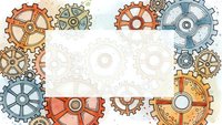 Colorful mechanical gears and cogs frame border on white background for industrial design projects, steampunk artwork and engineering concepts.