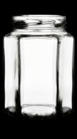 Empty clear glass hexagonal jar isolated on transparent background, ready for design use on product labels, packaging mockups, sublimation projects, and print-on-demand applications.