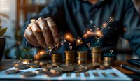 Financial growth concept with stacked coins and glowing chart line, perfect for business presentations and investment strategy illustrations.