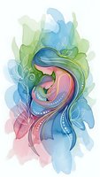 Abstract watercolor swirls with flowing organic shapes in blue, green and pink tones creating decorative artistic composition for modern design projects.