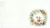 Watercolor deer surrounded by festive floral wreath with greenery and berries on white background, isolated design element for greeting cards and seasonal projects.