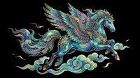 Ornate mythical winged horse with intricate multicolored patterns isolated on transparent background. Ready for t-shirt design, clipart, stickers, sublimation, and print-on-demand projects.