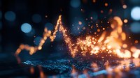 Glowing stock market chart with orange sparks and bokeh effects on dark background shows financial growth and trading concept for business analytics.