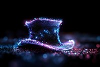 Glowing digital top hat made of sparkling particles and light effects on dark background for luxury events and celebrations.