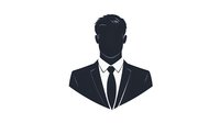 Minimalist male silhouette in business suit and tie, professional avatar design on white background, isolated black shape for corporate profile use.