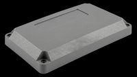Plastic enclosure box with gray housing and textured base panel, isolated on transparent background, ready for electronics design, product mockups, technical illustrations, and print-on-demand applications.