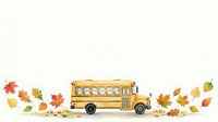 Yellow school bus surrounded by falling autumn leaves in orange, red, and yellow tones on white background. Isolated clipart suitable for educational materials, back-to-school designs, and seasonal projects.