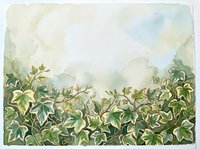 Lush green foliage field with soft watercolor sky, ideal for nature backgrounds, botanical designs, and environmental graphics.