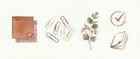Minimalist office supplies and botanical elements in warm earth tones on neutral background for branding and stationery design projects.