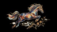 Majestic horse leaping with flowing mane in warm gold and blue tones, isolated on transparent background. Ready for t-shirts, stickers, clipart, sublimation, and print-on-demand designs.