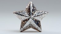 Sparkling silver sequined star decoration with metallic finish for holiday celebrations and festive events on neutral background.