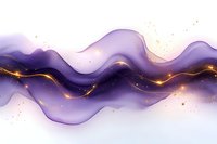 Flowing purple waves with golden glitter effect on white background, abstract luxury design element for modern decorative art and packaging.