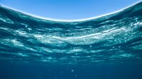 Underwater ocean view with sunlight rays penetrating through crystal clear blue water surface creating natural light patterns in deep sea environment.