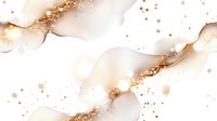Luxurious beige and gold alcohol ink art with flowing waves and sparkling dots on white background. Abstract fluid marble texture for elegant design projects.