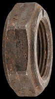 Rusty old hex nut isolated on transparent background, aged metal fastener with corrosion texture, ready for T-shirt design, stickers, clipart, and print on demand use.