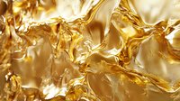 Luxurious golden liquid abstract background with flowing waves and ripples creates dynamic texture for luxury product advertising and design projects.