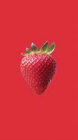 Fresh ripe strawberry with green leaves isolated on vibrant red background. Clean minimalist food photography for packaging design and advertising.
